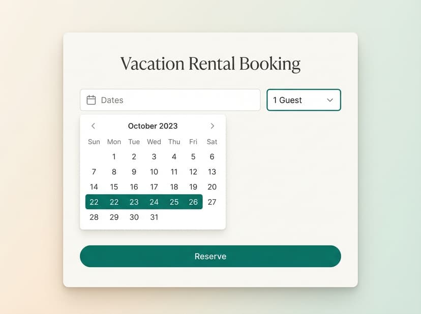 Booking form section with date picker and payment